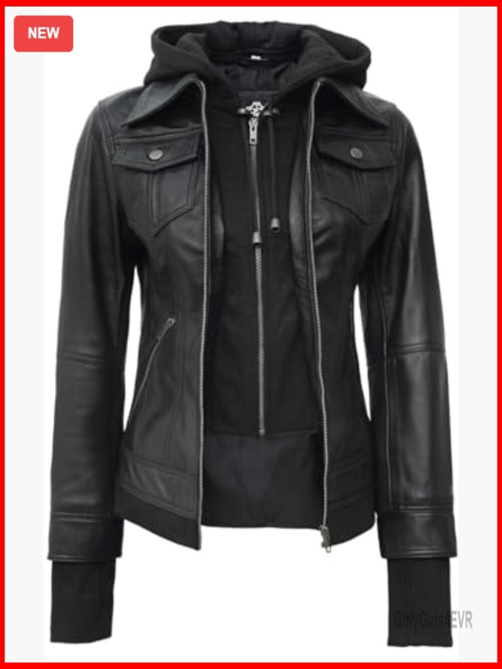 Lambskin Leather Jacket with Removable Hood, Regular Fit, All Seasons - Picture 4 of 6